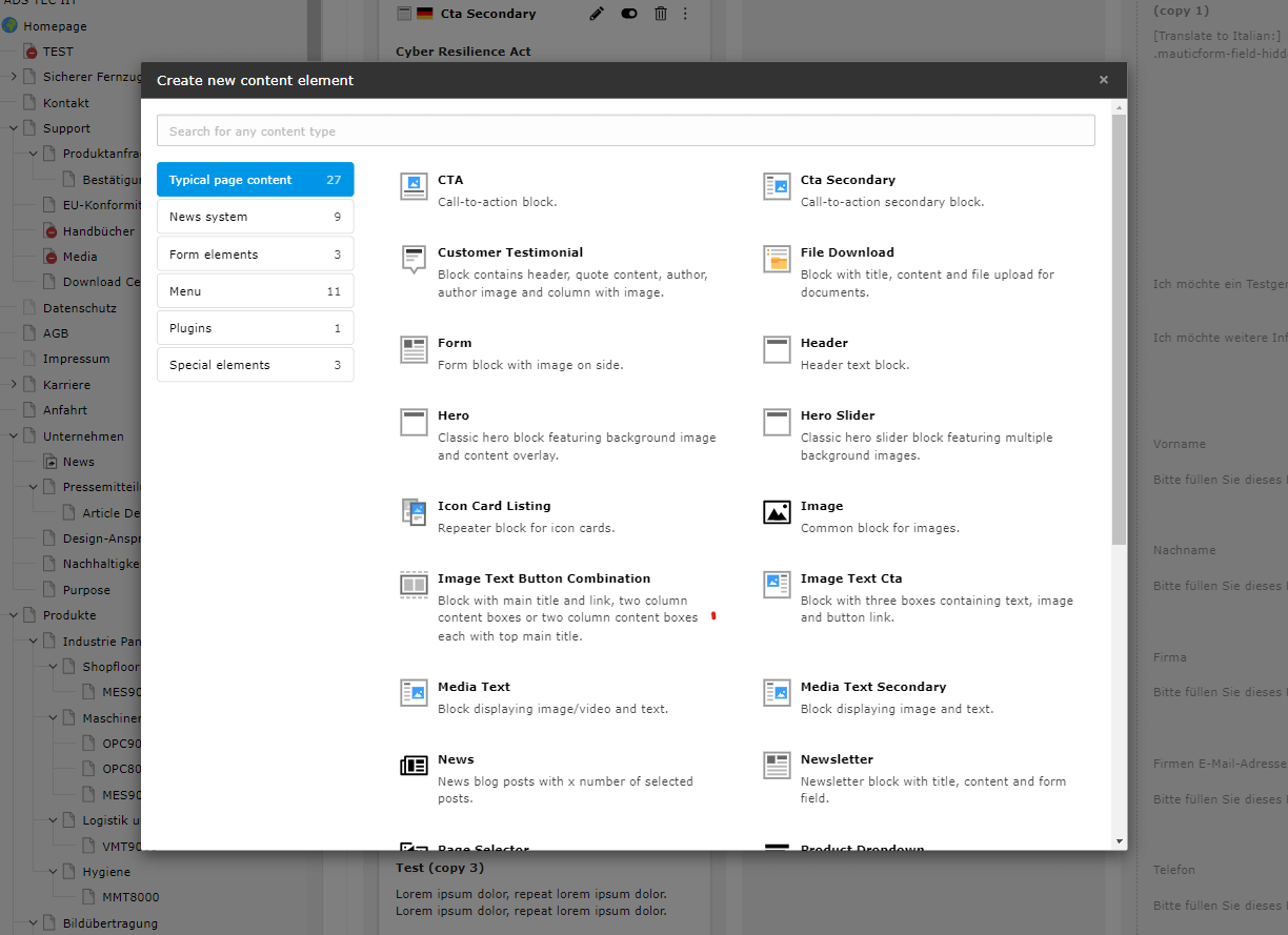 TYPO3 creating a new content element/block example